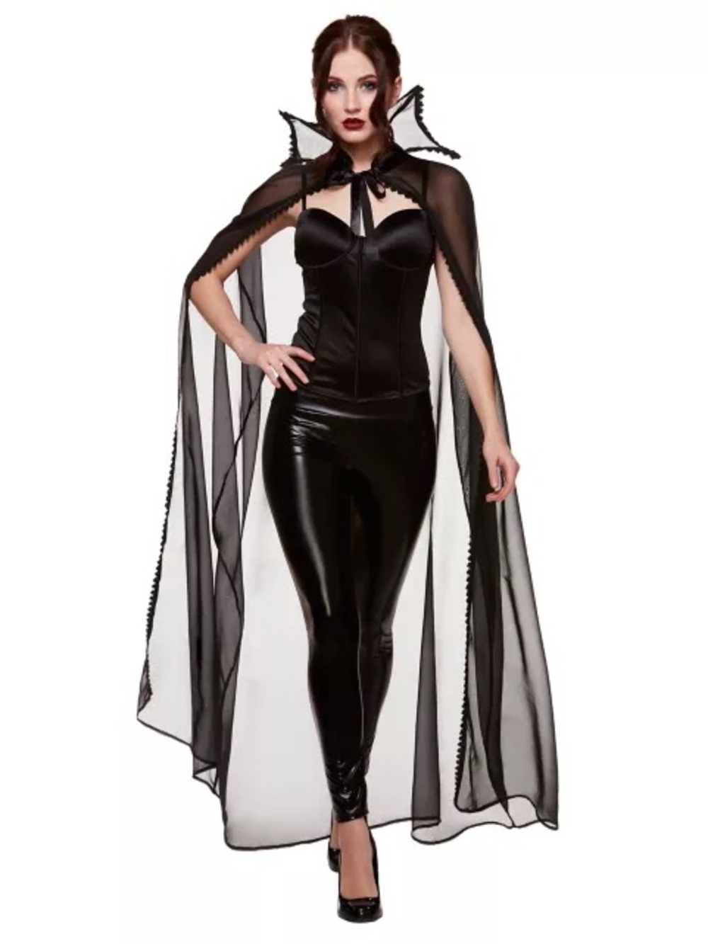 Spirit Black Sheer Vampiress Cape with Lace Collar